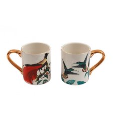 A set of 2 beautiful birds of paradise mugs. Beautifully coloured in rich jewel colours