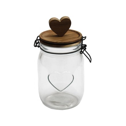 Heart Glass Storage Jar, 21cm