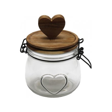 Wooden Heart Jar, 12.5cm
