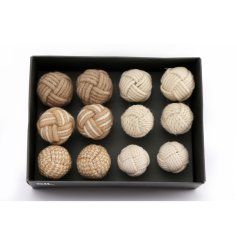 An assortment of 12 rope ball style door knobs in 6 designs. 