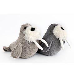 An assortment of 2 beautifully soft walrus doorstop decorations in a mix of grey and brown colours.