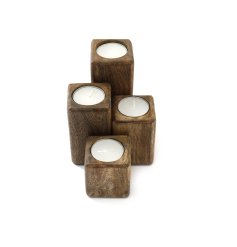 A set of 4 chunky t-light holders, made from mango wood. A natural product with plenty of character and charm.