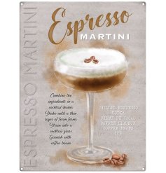 A stylish vintage metal sign with an Expresso Martini illustration. Complete with recipe and method. 