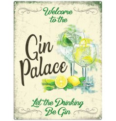 A colourful and stylish gin themed vintage metal sign. 