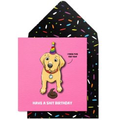 A bold and humorous greetings card with a 3D image and confetti print envelope. 