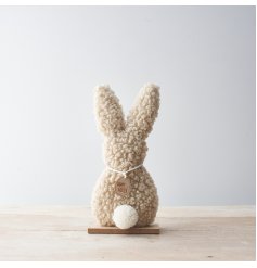 A unique bunny decoration made from trending Sherpa fabric.