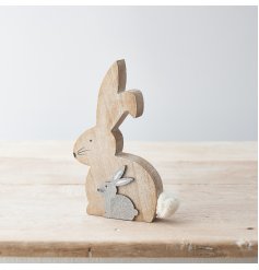 A gorgeous stacking rabbit ornament in a rustic wooden finish. Complete with cute painted face and a fluffy pom pom tail