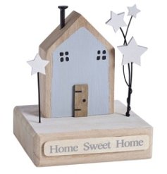 A charming wooden house ornament with 'Home Sweet Home' slogan. 
