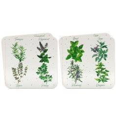 A set of 4 coasters decorated with a variety of popular herbs. Beautifully illustrated with an attractive speckled print