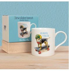 A wonderful and witty ceramic mug with a brilliant illustration and boarder slogan. 