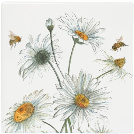 Bee-tanical Daisy Ceramic Coaster