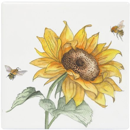 Bee-tanical Sunflower Ceramic Coaster