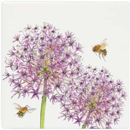 Bee and Allium Ceramic Coaster