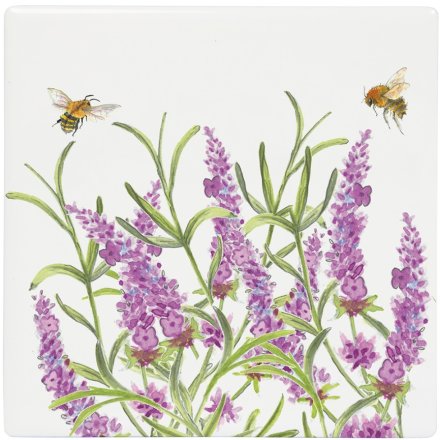 Bee and Lavender Ceramic Coaster