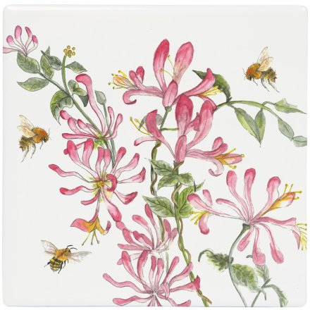 Bee-tanical Honeysuckle Ceramic Coaster