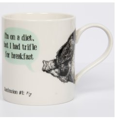 I'm on a diet but I had a trifle for breakfast. A humorous and witty confession slogan mug with pig illustration.