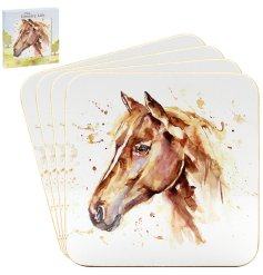 A set of 4 coasters each with a beautiful watercolour horse image