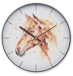 A contemporary style clock with a stunning watercolour style horse image from the popular Country Life range.
