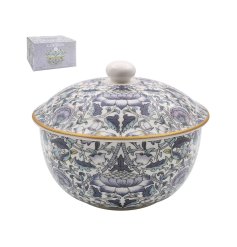 A fine china lidded bowl decorated in a popular William Morris print from the arts and crafts movement. 