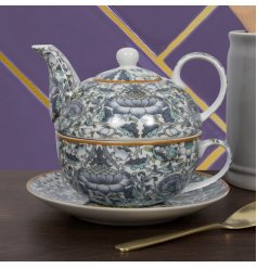 A beautifully patterned tea for one gift set with matching gift box.