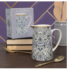 A stylish jug decorated with the popular Lodden print by William Morris