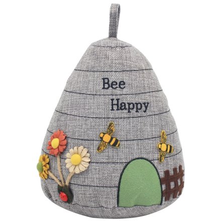 Bee Happy Doorstop, Grey