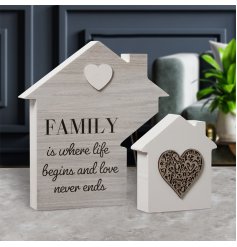 Family is where life begins and love never ends. A charming jigsaw style house plaque with a popular family slogan