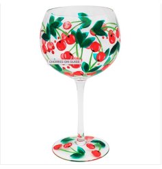 Enjoy your favourite tipple in this colourful cherry themed gin glass. Hand painted with a colourful fruit design. 