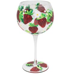 A classic gin glass with a colourful hand painted strawberry design. 