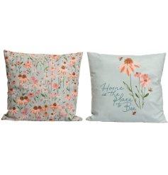 An assortment of 2 vibrant cushions each with a floral and bee design. Soft to touch with a plump inner. 