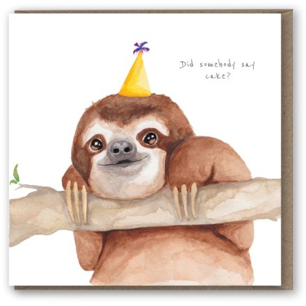 Sloth With Cake Greeting Card 15cm