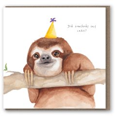 Did somebody say cake? A cute and unique hand painted sloth with party hat. A wonderful birthday card for loved ones. 