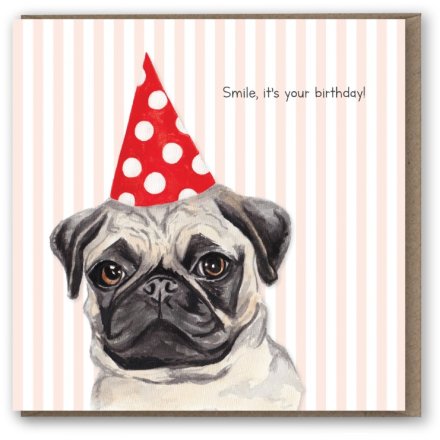 Birthday Pug Greetings Card
