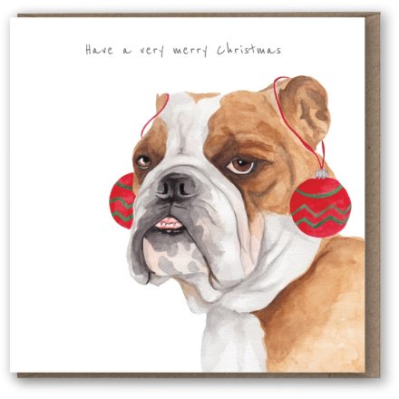 Bulldog Bauble Ears Greeting Card 15cm