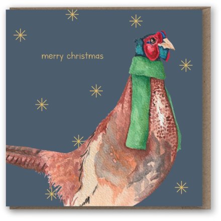 Pheasant Scarf Foil Greeting Card Christmas