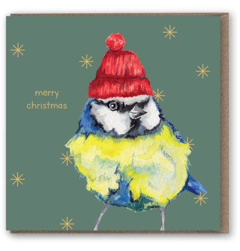 A colourful and original hand painted Christmas Card. A unique, fine quality card with a kraft envelope. 