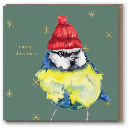 Blue Tit Wooly Hat Foil Greeting Card
