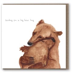 Sending you a big bear hug. A beautifully painted greetings card featuring two bears hugging. 