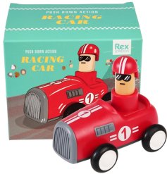 A colourful toy racing car in red with a push down action. A stylish toy which will provide hours of fun! 