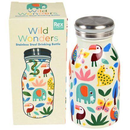An eco friendly alternative to single use plastic bottles. A colourful Wild Wonders animal themed bottle in a handy comp