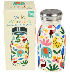 An eco friendly alternative to single use plastic bottles. A colourful Wild Wonders animal themed bottle in a handy comp