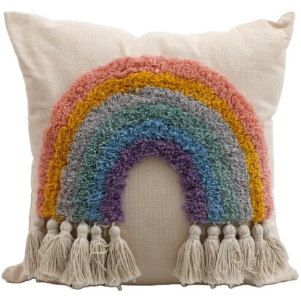 Rainbow Tassel Cushion, 45cm