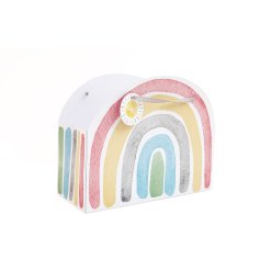 A unique and colourful arched gift bag with a bold and beautiful painted rainbow. Complete with sunshine gift tag