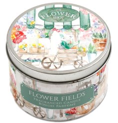 A fragranced flower shop tinned candle