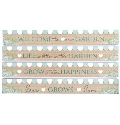 A wooden gardening plaque in 4 assorted designs from the Flower Shop range.