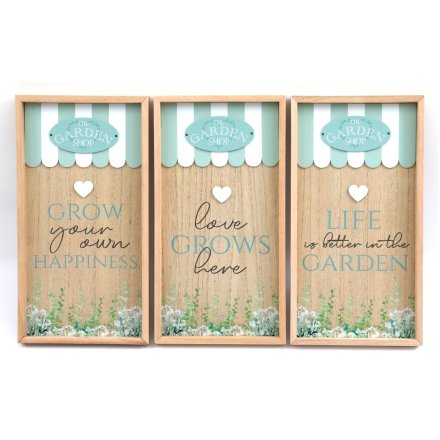 Wooden Plaque with Gardening Quote, 3 Assorted