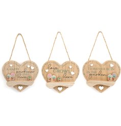 A heart shaped wooden sign from the Flower Shop range, in an assortment of 3 designs.