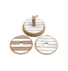 A set of 4 seaside themed coasters in natural and white striped designs. 