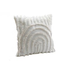 A stylish and cosy square cushion with a chic tufted arch design. 
