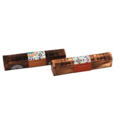 An assortment of 2 wooden incense box, each filled with 10 citrus scented incense sticks. 